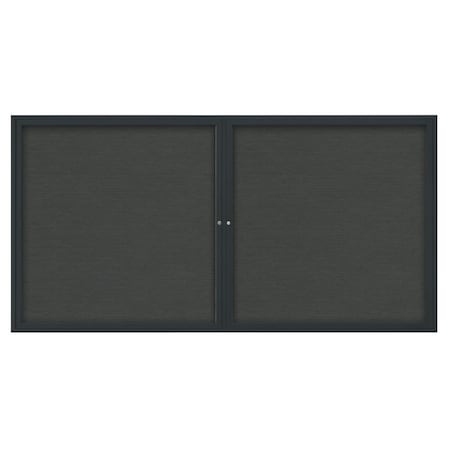 United Visual Products 72"x36" 3-Door Enclosed Outdoor Letterboard, Grey Felt/Black UV1163D-BLACK-GREY